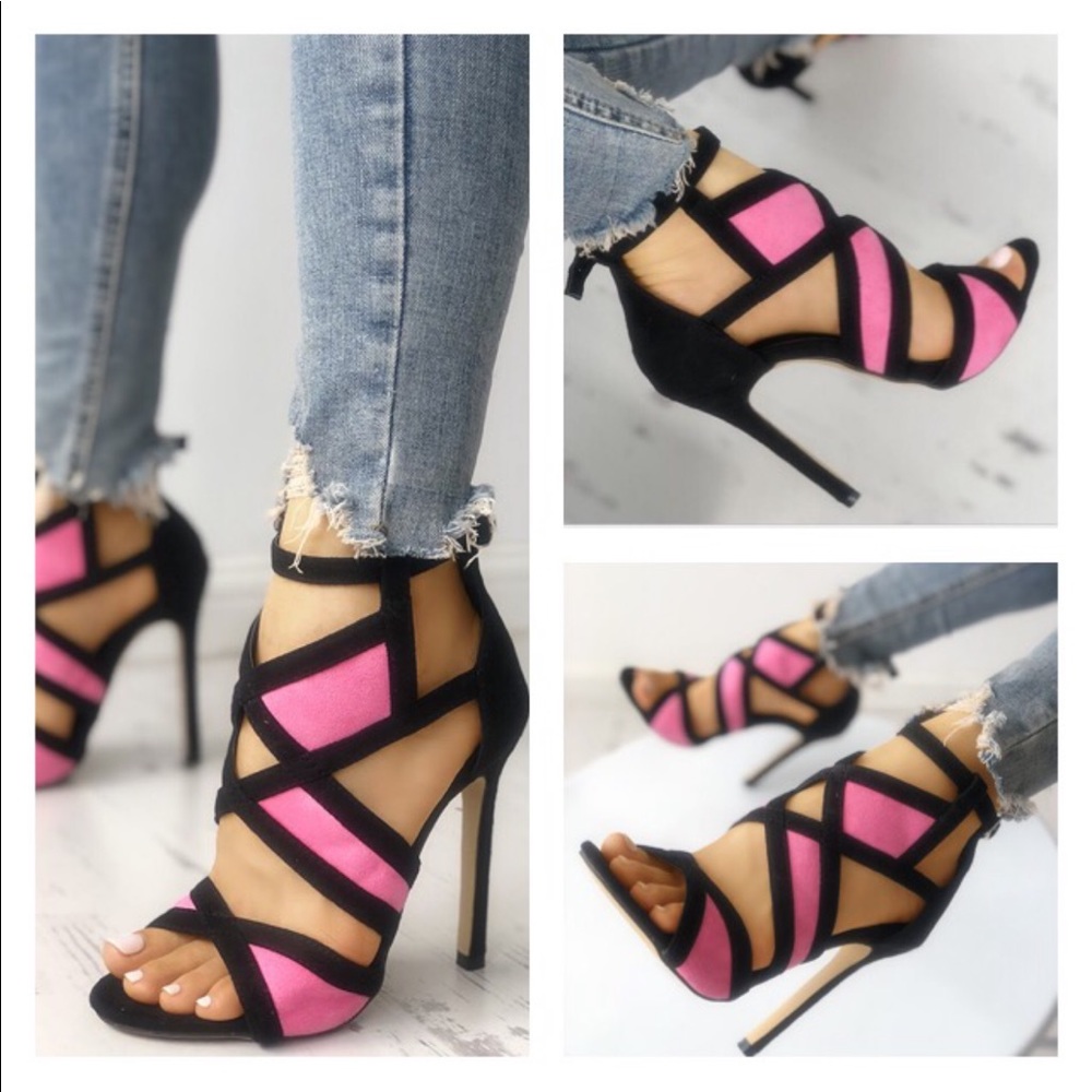 Color Block Pink and Black High Heels - Picture 4 of 4